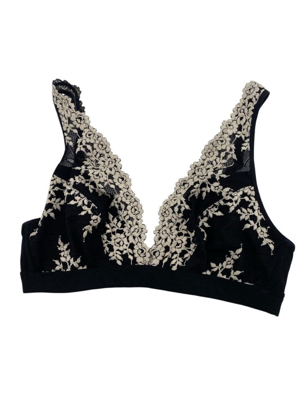 Wacoal Size 36 Embrace Floral Lace Bralette 852191 Black Ivory Plunge FLAWED